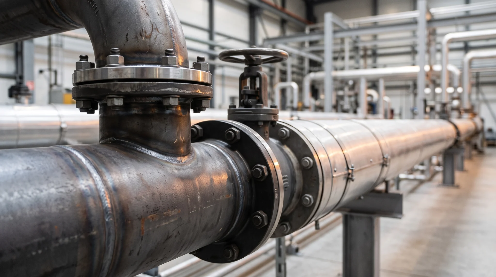 Tubo de aço para alta pressão e temperatura instalado em linha industrial de vapor